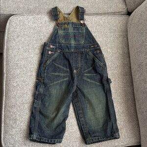 Toddler Boy Oshkosh Genuine Kids Jean Denim Rustic Wash Overalls Size 18 Months